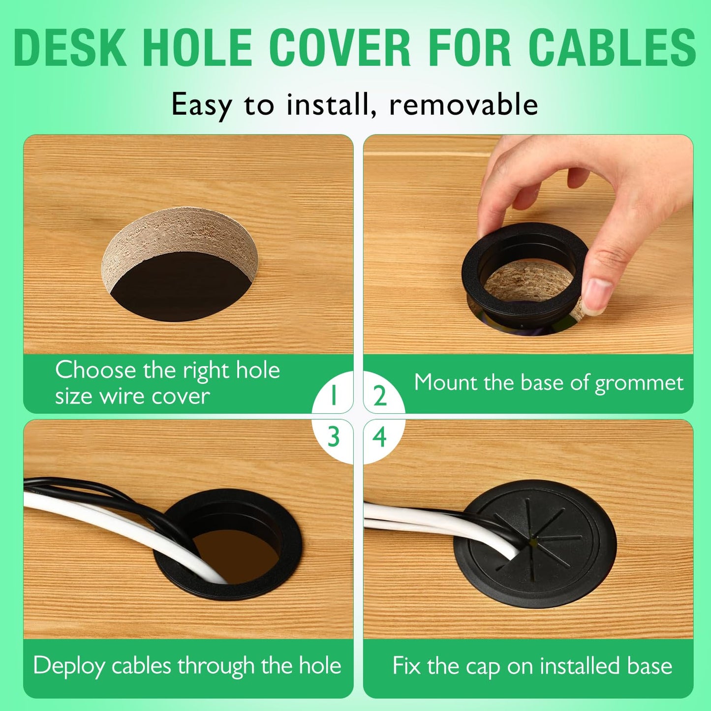 EASYEAH 5 Pcs Desk Grommet 2" / 50 mm, Desk Hole Cover for Cables Dark Grey, Cable Grommet ABS Plastic, Desk Hole Grommet for Home & Office Pc, Detachable Cable Cord Organizer