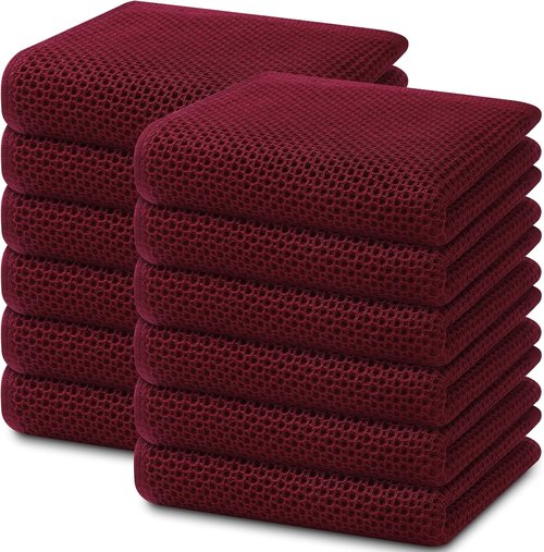Homaxy Kitchen Dish Towels - Ultra Soft 100% Cotton Waffle Weave, Quick Drying, 13 x 28 Inches, 12-Pack, Burgundy