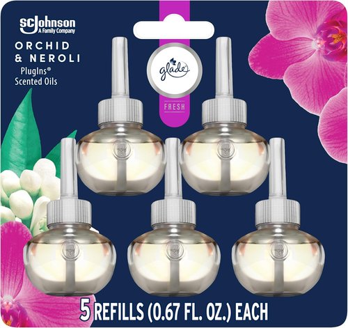 Glade PlugIns Refills Air Freshener - Orchid & Neroli Scented Essential Oils | 3.35 Fl Oz, 5 Count