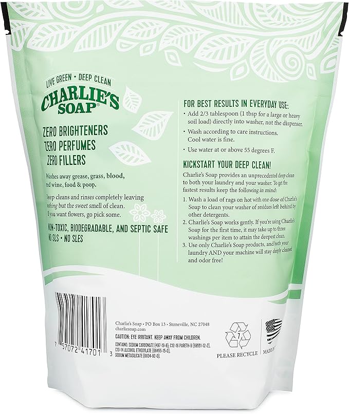 Charlieâs Soap Laundry Powder (100 Loads, 3 Pack) Hypoallergenic Deep Cleaning Washing Powder Detergent â Eco-Friendly, Safe, and Effective