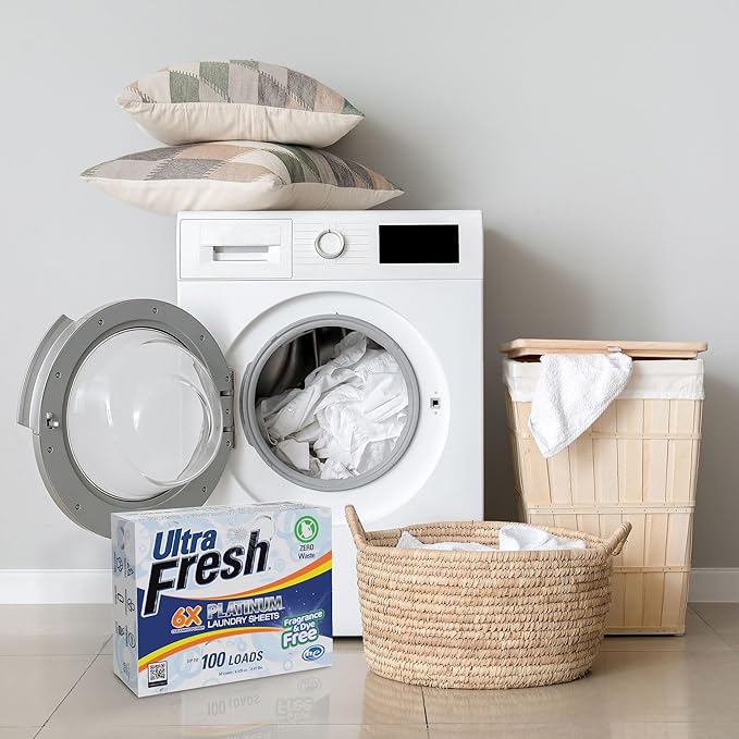 Ultra Fresh Platinum 4 Pack Laundry Soap Detergent Sheets, Ultra Concentrated, Stain Fighting, Fragrance & Dye Free, 400 Loads
