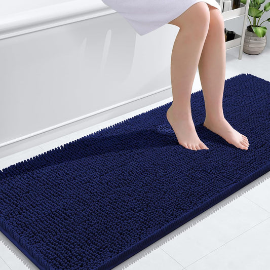 OLANLY Bathroom Runner Rug - Soft Absorbent Chenille with Rubber Backing | Quick Dry, 59x24, Twilight Sapphire
