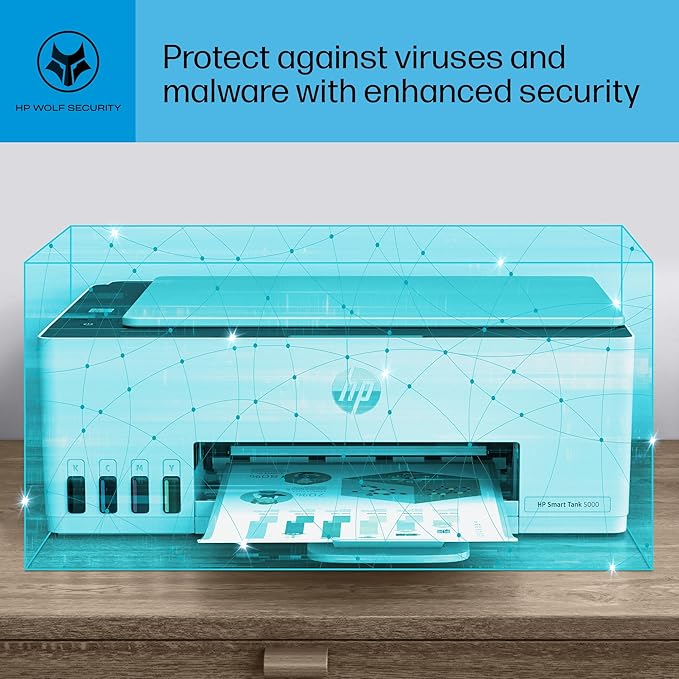 HP Smart Tank 5000 Wireless All-in-One Ink Tank Printer, Scanner, Copier with 2 Years of Ink Included, Best-for-Home, Cartridge-Free, Refillable and AI-Enabled. (5D1B6A)