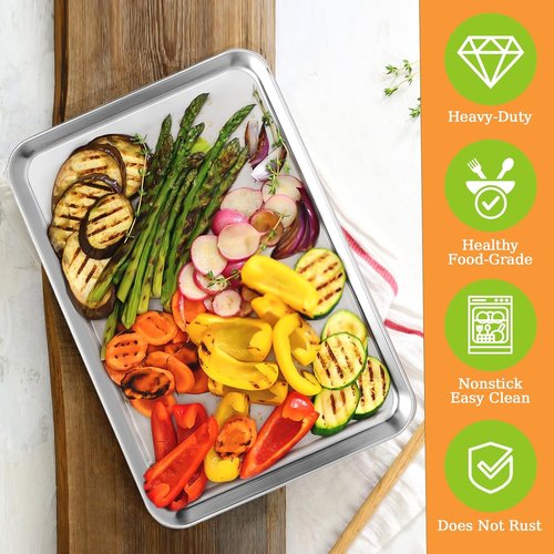 CEKEE Baking Sheet Set - Stainless Steel Cookie & Baking Pan Trays | Non-Toxic, Rust-Free, 16x12 Inch