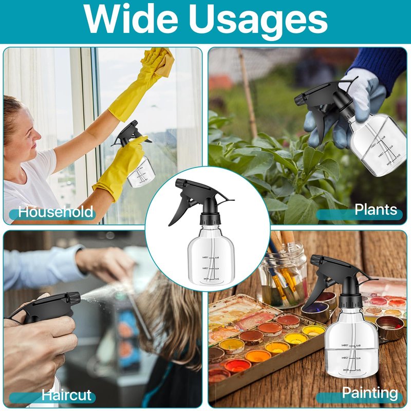 Worldity 24 Pack 8 oz Small Spray Bottle, Refillable Empty Spray Bottles with Measurement and Adjustable Nozzle, Spray Bottle for Hair, Cleaning, Plants, Kitchen, Bathroom, Salon & Home Use