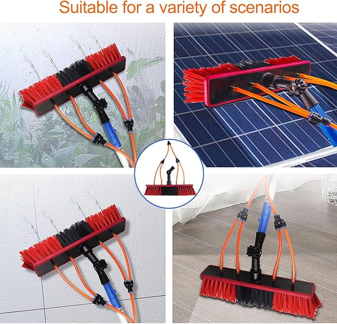 5m Telescopic Window Cleaning Pole with Water Fed Brush Ideal for Conservatory Roof Photovoltaic Panel and Solar Panel Cleaning Extendable Roof Cleaning Tools for Cleaner, 30cm Brush-11m silver pole