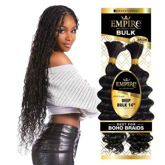 Sensationnel Empire Bulk Braiding – Deep Human Hair Braids for Knotless Boho Box or Curly Loose Wave Styles - 1 pack (14 inch, 1B OFFBLACK)