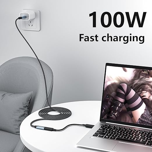 HOTUTUKI USB C Extension Cable 16.5FT, 20Gbps/100W USB3.2 Type C Extender Cord, 4K@60Hz Video Output Nylon Braided USB C Male to Female Extension Charging Cable Compatibility with Thunderbolt 4/3