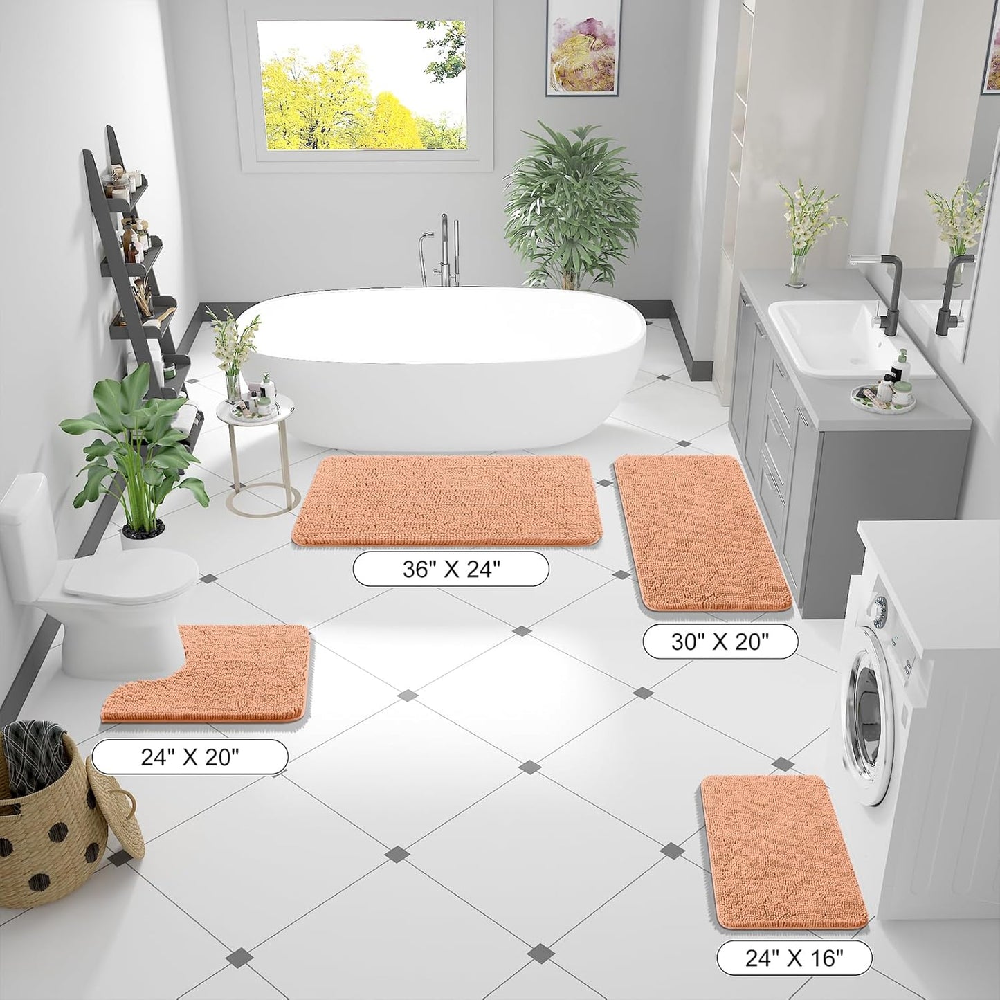 OLANLY Small Bathroom Rugs - Extra Soft Chenille Bath Mats | Quick-Dry, Machine Washable, 24x16, Peach