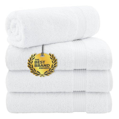 Cotton Paradise 4 Piece Turkish Bath Towels for Bathroom, Extra Large Soft Plush Towels Bathroom Set, White