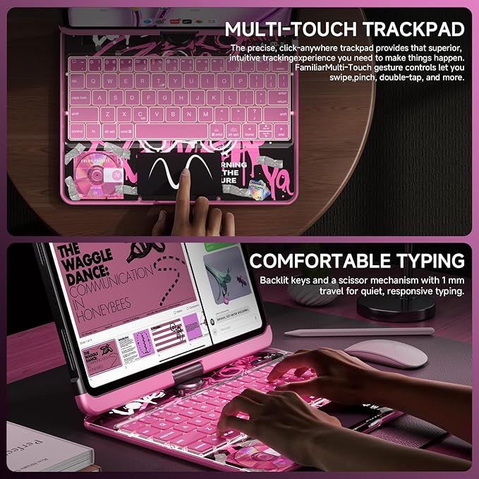 Tiaota Transparent Case with Keyboard for iPad Pro 13 inch (M5/M4, 2025/2024), iPad Pro 13,7-Color Backlit,Magic Wireless Keyboard, 360°Rotating,Multi-Touch trackpad,Pencil Holder,with Shortcuts,Pink