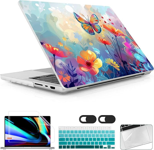 Lepeoac Case for MacBook Pro 16 inch Case 2026-2021 | M5 A3429 A3428 M4 M3 M2 M1 Pro/Max | Protective Hard Shell Laptop Cover with Screen Protector & Keyboard Cover | Flowers & Butterflies