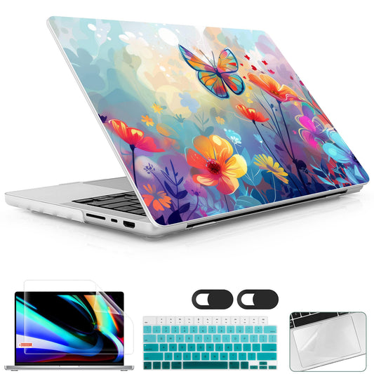 Lepeoac Case for MacBook Pro 16 inch Case 2026-2021 | M5 A3429 A3428 M4 M3 M2 M1 Pro/Max | Protective Hard Shell Laptop Cover with Screen Protector & Keyboard Cover | Flowers & Butterflies