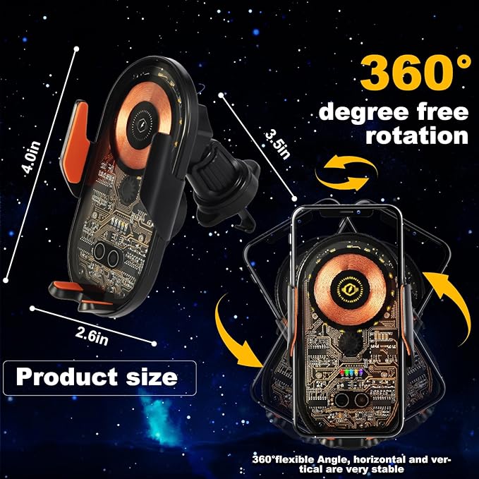 HOLIKLJY Wireless Car Charger, 15W Fast Charging Auto-Clamping Car Charger Phone Mount Air Vent Cell Phone Holder Compatible with iPhone 16 Pro Max/15/14/13/12/11, Samsung Galaxy S23/S22/S21/S20, etc
