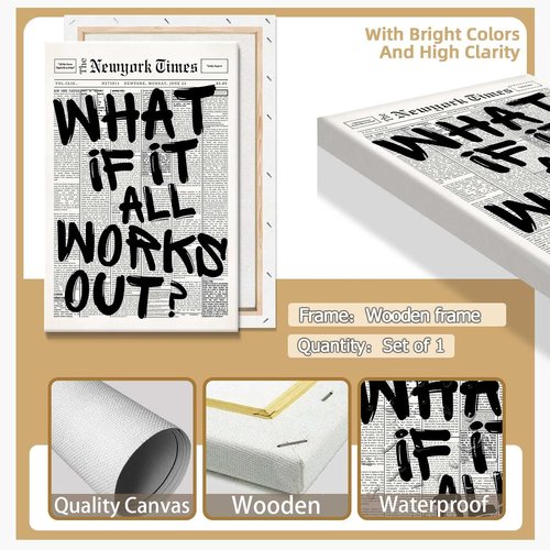 Drimiler Retro Black & White Newspaper Poster - Positive Affirming Quote Canvas Wall Art | 8x12in Framed Decor