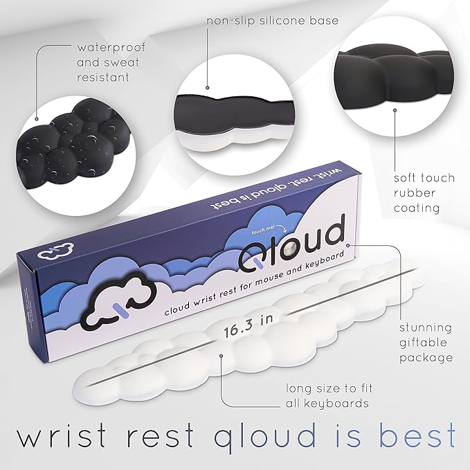 Cloud Keyboard Wrist Rest – Create-ables Qloud Cloud Wrist Rest for Computer Keyboard and Mouse, Ergonomic Memory Foam Wrist Pad with Non-Slip Base, Includes Cloud Mouse Pad – Gray