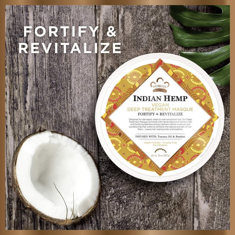 Nubian Heritage Indian Hemp Deep Conditioner Hair Mask For Weak Hair Masque Deep Conditioner for Weak Hair 11 oz