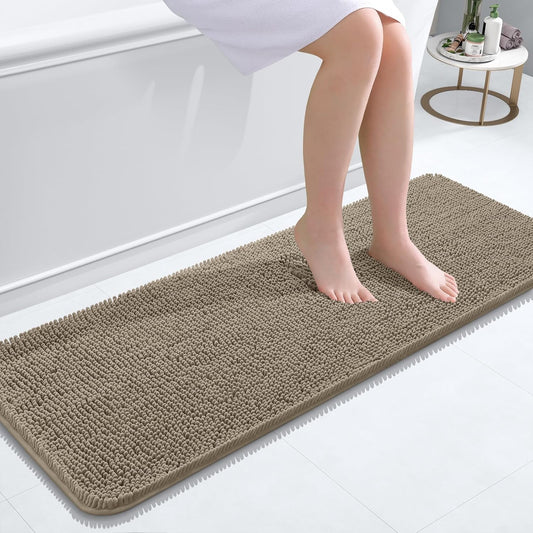 OLANLY Bathroom Runner Rugs - Soft Absorbent Chenille Bath Mats | Quick Dry, Machine Washable, 47x17" in Warm Taupe