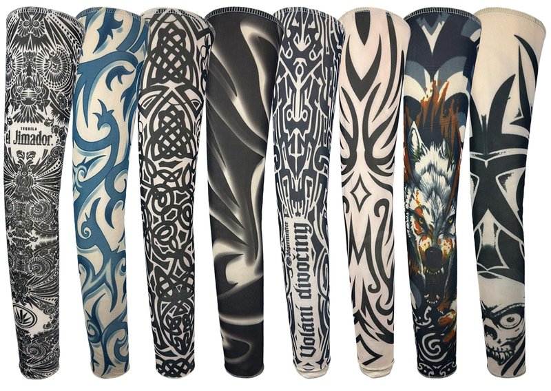 iToolai Temporary Tattoo Sleeves for Men, 8 pcs Set UV Protection Cooling Tattoo Arm Sleeves Slip on(Tribal Designs)