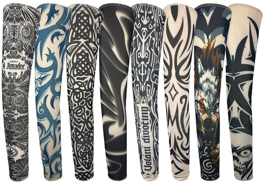 iToolai Temporary Tattoo Sleeves for Men, 8 pcs Set UV Protection Cooling Tattoo Arm Sleeves Slip on(Tribal Designs)