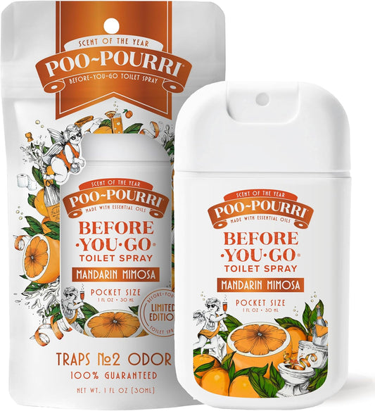 Poo-Pourri Pocket Toilet Spray - Mandarin Mimosa Travel Deodorizer | 1 Fl Oz, TSA Approved, Up to 50 Uses