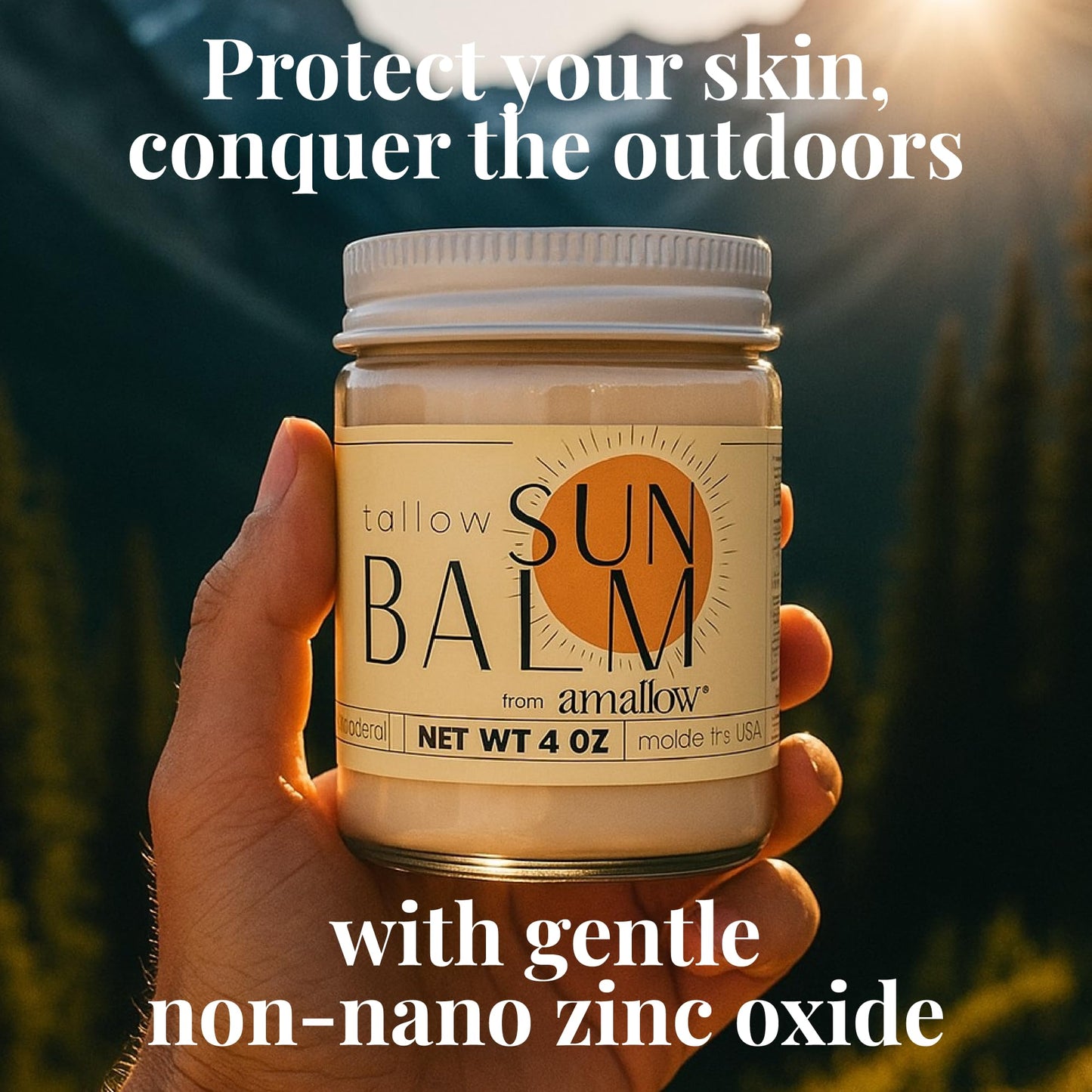 Amallow - Tallow Sun Balm with Zinc Oxide - Tinted Mineral Sun Balm with Cocoa Powder - Natural, Non-Nano Zinc Oxide, Organic Oils - No White Cast - Handcrafted in the USA - 4 oz