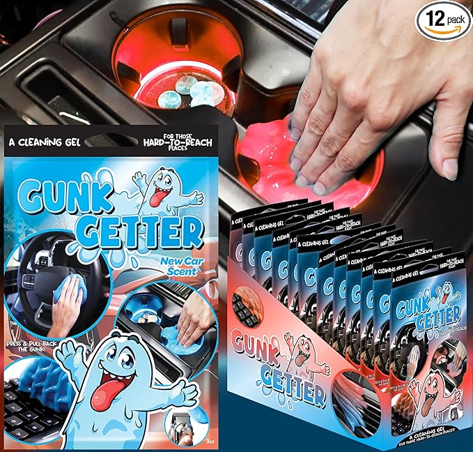 Gunk Getter Car Cleaning Gel 12 Pack for Those Hard to Reach Places, Automotive Cup Holder Electronic Keyboard Office, Slime Gel Cleaner Dust Crumb Removal (New Car, 12 Pack)