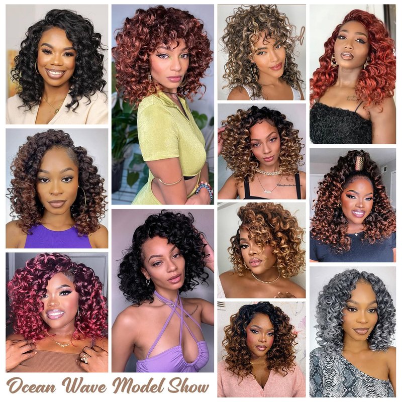 Ocean Wave Crochet Hair - 12 Inch Ombre Brown Auburn Synthetic Pre-Looped Braids | Boho Deep Wave for Black Women
