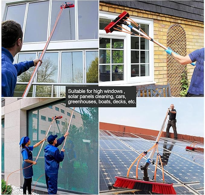 12m Conservatory Roof Cleaning Kit - Window Cleaning Equipment with 20m Hose Solar Panel Cleaning Brush Easy Connection Sturdy Water-Fed Design for Effortless Cleaning.