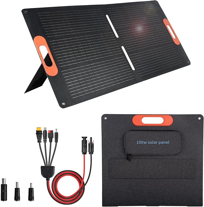 VLAIAN 100W Portable Solar Panel for Power Station Generator,100 Watt Foldable Solar Panel Charger with MC4 Output,3-in-1 DC Connector,23.5% High Efficiency for Outdoor Camping RV Travel(100W)
