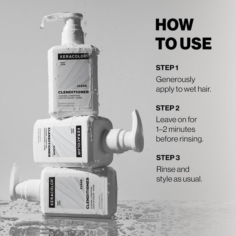 Keracolor Clenditioner Cleansing Conditioner - Color Protecting Keratin-Infused Hair Cleanser | Clear, 2 Sizes Available