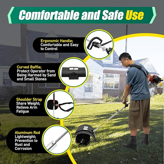Artificial Grass Brush Electric Broom, Hand-Held Gas Sweeper 52cc 2.3 HP, Portable Nylon Brush Sweeper 2 Stroke 1700W, Gasoline Powered Cleaning Tools for Sweeping The Driveway Lawn
