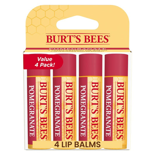 Burt's Bees Lip Balm, Pomegranate, Lip Moisturizer With Responsibly Sourced Beeswax, Tint-Free, Natural Origin Conditioning Treatment, 0.15 oz., Four Tubes