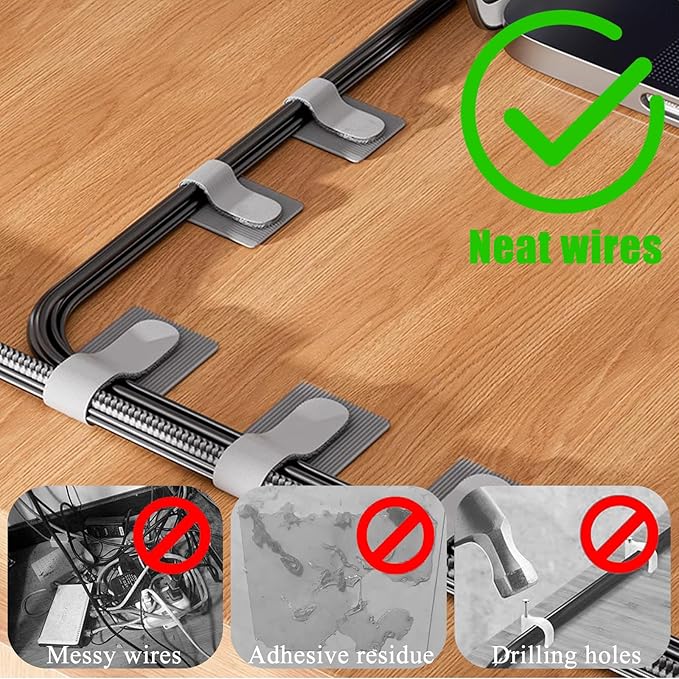 80PCS Hook and Loop Cable Ties, Under Desk Cable Management, Adhesive Cable Straps, Cord Management Hider Idea, Cord Organizer for Desk, Computer Accessories, Home Office Organization, Black