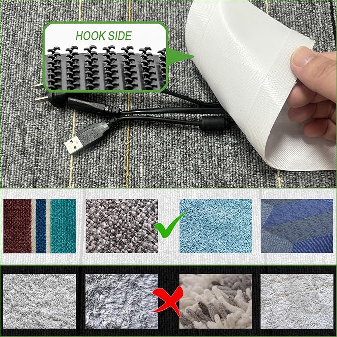Floor Cable Covers - Oxford Fabric Cord Protector with Adhesive Hook & Loop,Waterproof Wire Storage Sleeve for Any Floor Surface,Durable Cable Management to Prevent Tripping Hazards (White, 20ft)