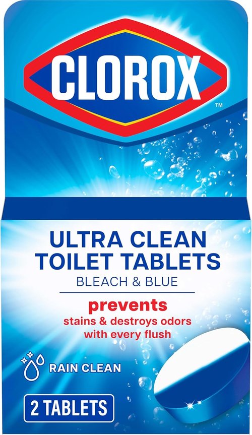 Clorox Ultra Clean Toilet Tablets - Bleach & Blue Rain Clean Scent | 2.47 Ounces Each, 2 Count