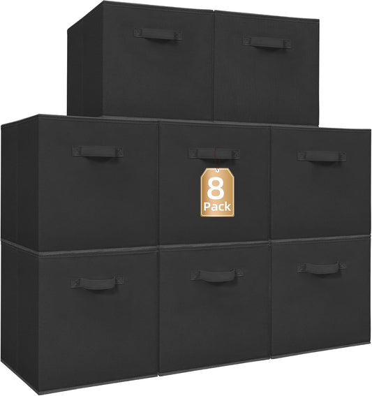 Storage Maniac Storage Cubes - 13 Inch Collapsible Fabric Bins with Handles | 8-Pack Black for Easy Organization