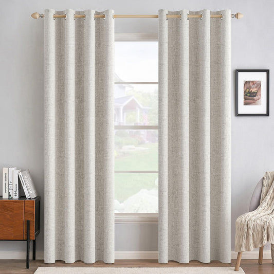 MIULEE 90-Inch Linen Textured Blackout Curtains - Thermal Insulated Cream White Grommet Drapes | Luxury Room Darkening for Bedroom & Living Room (2 Panels)