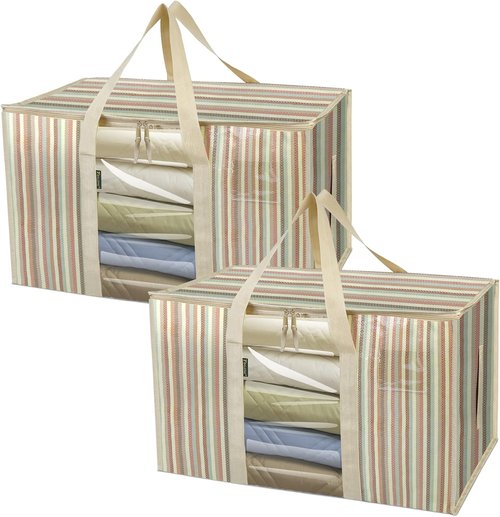 BALEINE Oversized Moving Bags - Heavy-Duty Storage Totes with Reinforced Handles | 2-Pack, Color Stripe