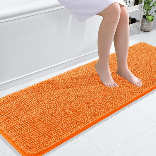 OLANLY Bathroom Runner Rug - Extra Soft Chenille | Quick-Dry, Machine Washable, 59x20 Inches, Orange