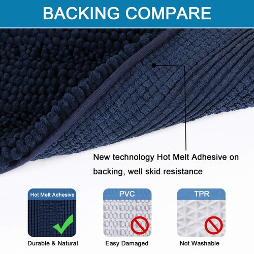 H.VERSAILTEX Navy Blue Bathroom Rugs 2 Piece, Bath Mat Set Slip-Resistant Extra Absorbent Soft and Fluffy Striped Chenille Bath Rugs, Floor Mats Dry Fast Machine Washable (20" x 32"/17" x 24")