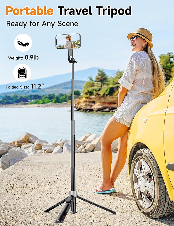 70" Magnetic Phone Tripod, Selfie Stick Tripod for iPhone MagSafe & Camera with Rechargeable Remote & 2 in 1 Magnetic Holder, 360° Rotatable Portable Cell Phone Stand for Travel Vlog Video Recording