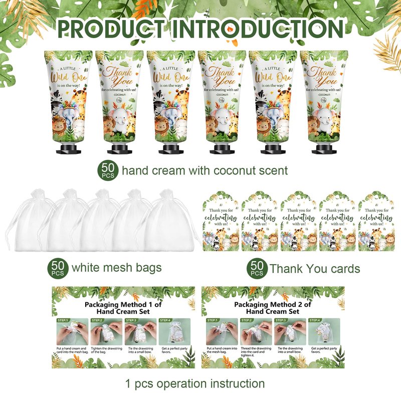 50 Pack Baby Shower Bulk Hand Cream Gifts Sets, Baby Shower Favors and Bridal Shower Favors for Guests with Thank You Card and Organza Gift Bags, Birthday Gifts, Appreciation Gifts for Guests (Animal)