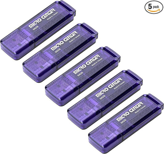 Micro Center SuperSpeed 5 Pack 64GB USB 3.0 Flash Drive Gum Size Memory Stick Thumb Drive Data Storage Jump Drive (64G 5-Pack)