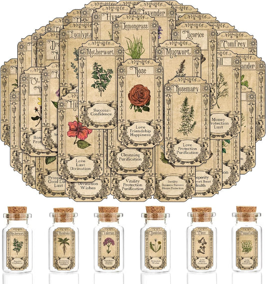 Skiennix 72Pcs Vintage Herb Spice Labels - Apothecary Stickers for Jars & Bottles