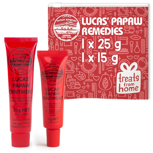 Treats from Home, Lip Ointment, Cream,Ointment for Lips & Dry Skin - Unique All Skin Types, All Gender- Any Season Gift Pack with 15g & 25g tubes of Pawpaw Balm