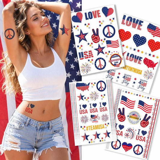 4th of July Temporary Tattoos - 70+ Patriotic Designs | Waterproof USA Flag Red, White & Blue for Parties