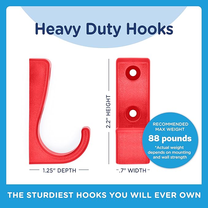 Toughook Heavy Duty Hooks for Hanging Coats, Jackets, Backpacks, Baseball Hats - Wall Mounted Rainbow Color Hangers for Kids, Perfect Hook for Classrooms, Bathroom Robes and Towels | J Hook 7-Pack
