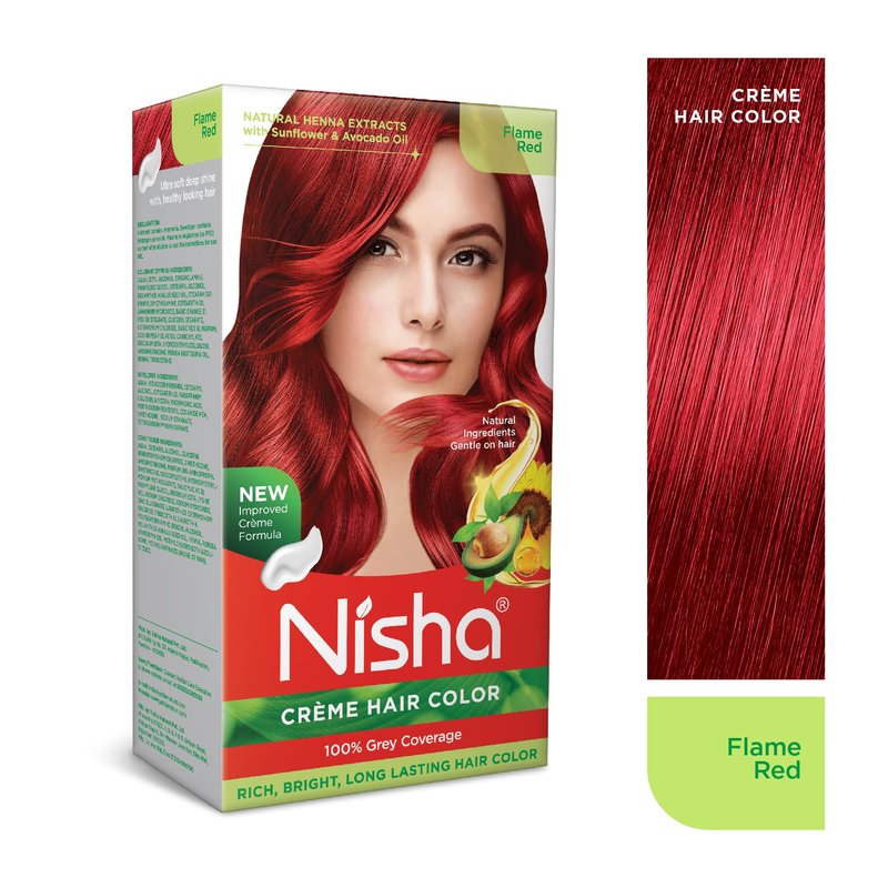 Nisha Creme Hair Color Flame Red Hair Dye Permanent Red Hair Colour 5.07 fl oz, Pack of 1