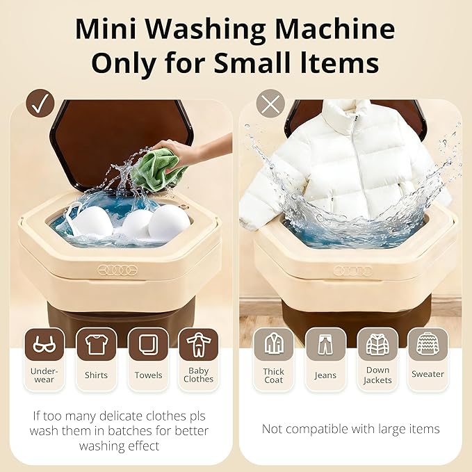 Portable Washing Machine, 16L Upgraded Mini Washer with Spin Basket Laundry Machine for Baby Clothes, Underwear, Socks; Ideal for Travel, Dorms, Camping (khaki)